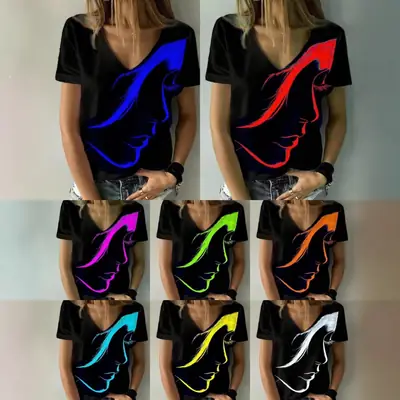 2022 Burned Flower V-Neck T-Shirt Women Black