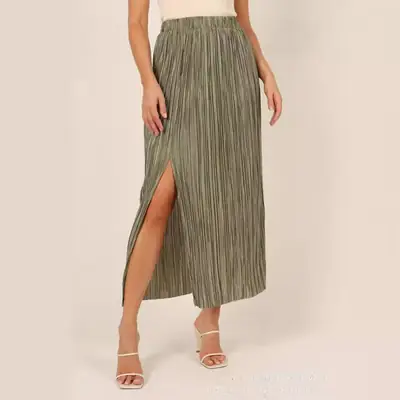 European & American Spring Summer I-Pleated Split Hip Skirt