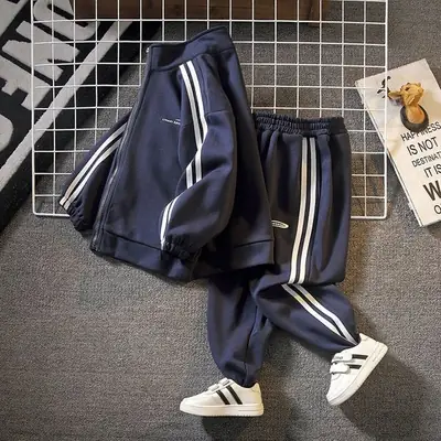 Blue White Striped Kids Sweatpants Set for Boys Spring 2025
