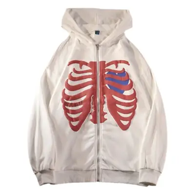 Women Blue Skull Print Zipper Hoodie Jacket