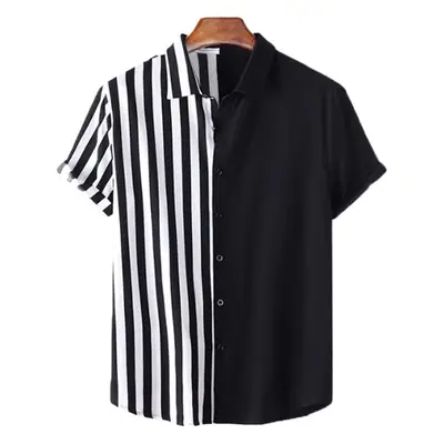 Men Navy Striped Short Sleeve Shirt Black