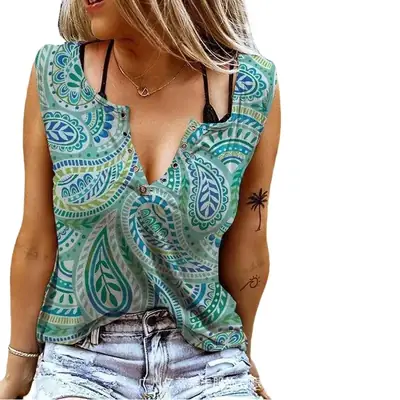 Sleeveless V-Neck Cotton Blend Shirt for Women