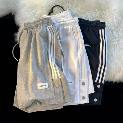 Men Black Adidas Style Shorts with 3 Stripes