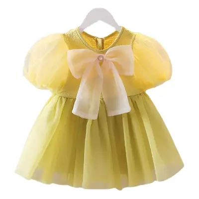 Yellow Chiffon Bow Baby Dress for Girls 2025
