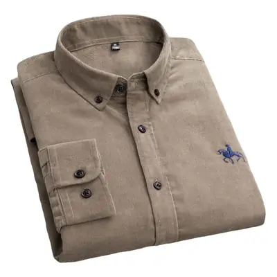 Men Cotton Corduroy Shirt Light Blue Button Front