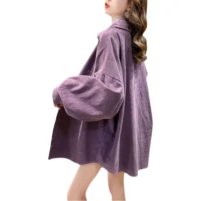 Women Korean Commuter Coat Corduroy Lapel Long Sleeve Shirt