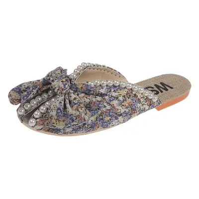 Women's Summer Bowknot Flat Slippers Canvas Mules