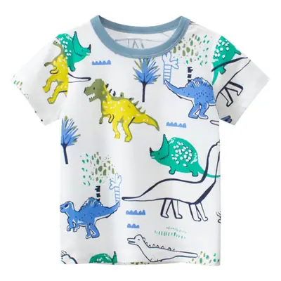 Kids Cotton T-Shirt with Dinosaur Print White