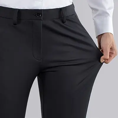 Men Black Slim Fit Ice Silk Stretch Pants