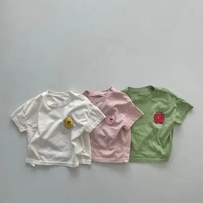Pink Fruit Print Short Sleeve T-Shirt for Boys Girls