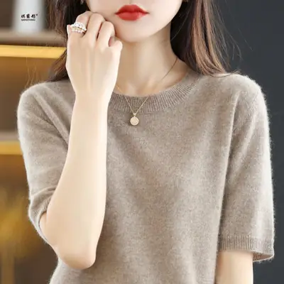 2025 Spring Women's Knit Round Neck Short Pullover