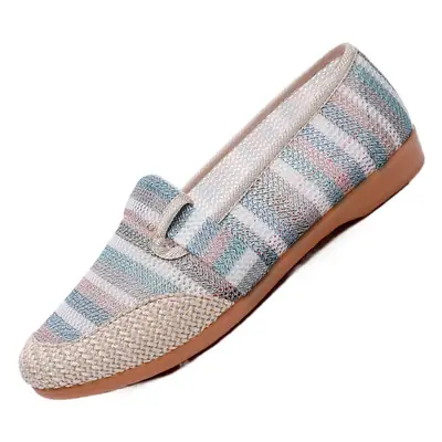 Women Slip-On Mesh Shoes Blue Striped Non-Slip Soft Sole