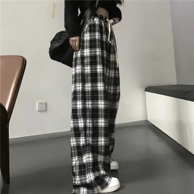 Women Plaid Wide Leg Pants Summer 2022