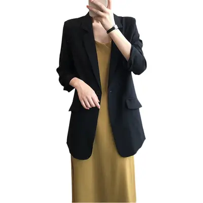 Women's Thin Chiffon Jacket Black Medium Summer Draping