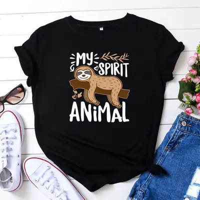Women's Pink Sloth Animal Print T-Shirt Short Sleeve Round Neck