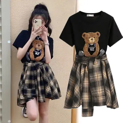Bear Embroidered Two-Piece Summer Suit for Women