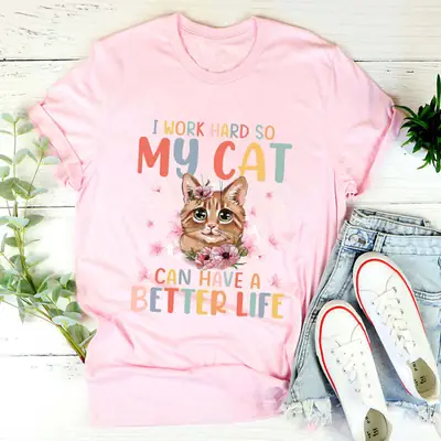 Pink Kitten Graphic T-Shirt Crew Neck Short Sleeve