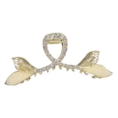 Pearl Fish Tail Hair Clip for Women Gold Rhinestone