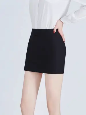 Spring Hip-Hugging Black Skirt with Elastic Waist