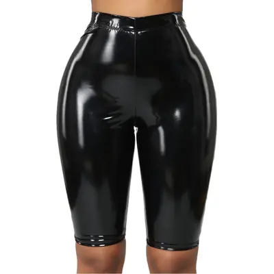 Black Mirror PU Leather Shorts for Women