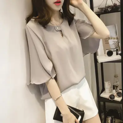 2025 Summer Korean Fashion Fat Sister Tops for Women 100kg Slim Short-Sleeved Chiffon Shirts