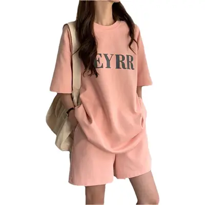 Women Letter Ins Shorts Set Light Blue 2025 Summer