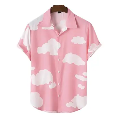 Pink Cloud Print Short Sleeve Men's Shirt