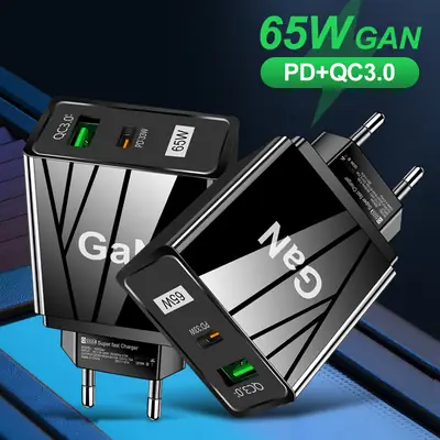 65W GAN GaN Phone Charger with USB-C & PD Fast Charge