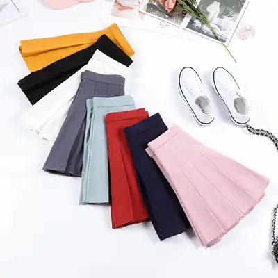 Pink Pleated Skirt Women High Waist A-Line 2022