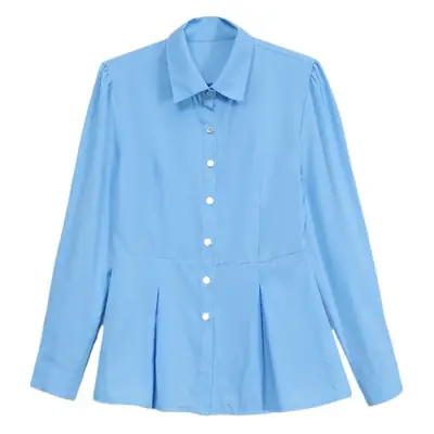 Women's Light Blue Long Sleeve Button Down Blouse