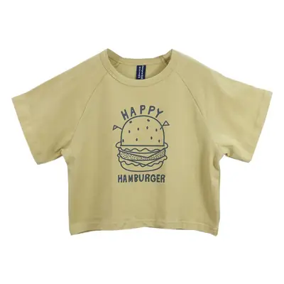 Korean Style Kids Summer T-Shirt Yellow Cartoon Hamburger Loose Fit