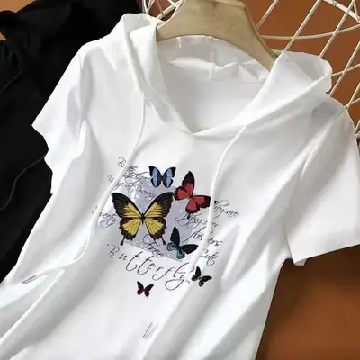 Women White Butterfly Hooded Sweatshirt Plus Size 2025
