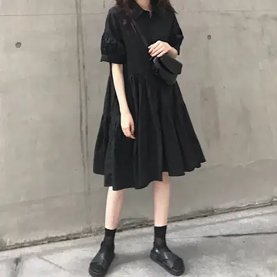 2023 Black Loose Western Dress Plus Size Fat Sister Cover