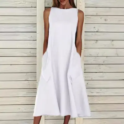 Light Blue Sleeveless Round Neck Long Skirt Dress