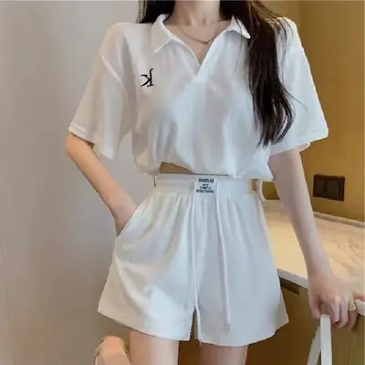 Women's 2025 Casual Sports Suit White Loose Shorts Set