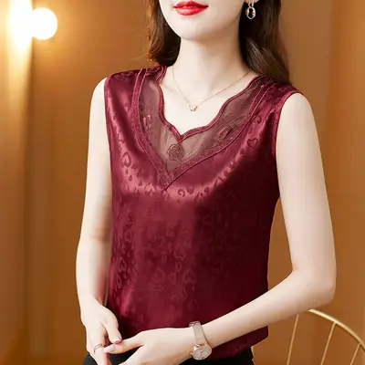 Elegant Women's Satin V-Neck Vest for Commuting Spring