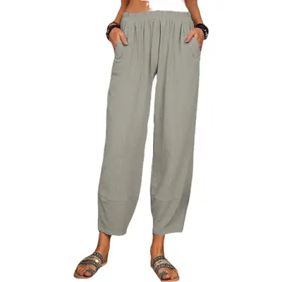 2025 Pink Loose Cotton Linen Harem Pants for Women