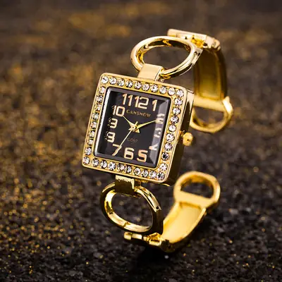 Gold Square Diamond Watch for Girls