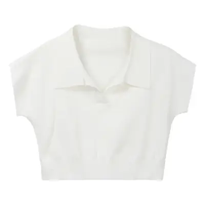 Women White Short Sleeve Polo T-Shirt 2025