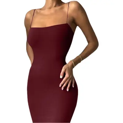 Red Strap Long Dress for Women Summer Wear