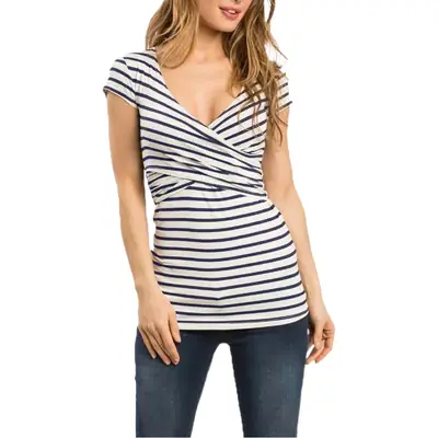 European and American cross-border popular version AliExpress wish hot sale chest cross V-neck maternity clothes sexy short sleeve nursing top