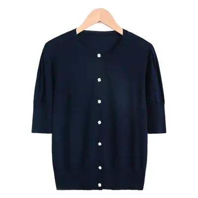 Women Black Button Front Knitted Cardigan 2024 Summer