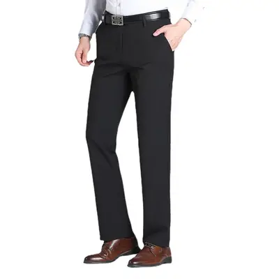 Men Black Straight Pants Summer Business Dress High-end