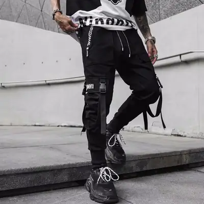 Men's Black Cargo Pants 2021 Casual High Street