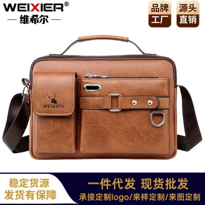 Men's Black Leather Shoulder Crossbody Bag Business Professional