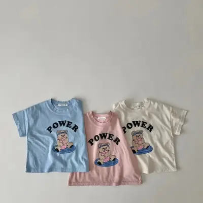 Pink Power Bear Short Sleeve T-Shirt for Boys Girls