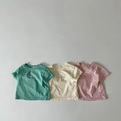 INS Baby's Short Sleeve T-Shirt Three Action Bear Bear Crewneck