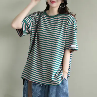 Women Striped Short Sleeve T-Shirt 2025 Summer