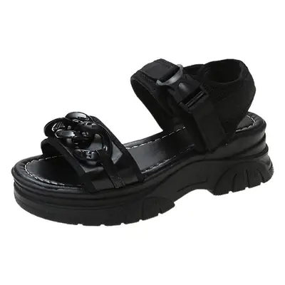 Women Grey Platform Sandals with Velcro Buckle
