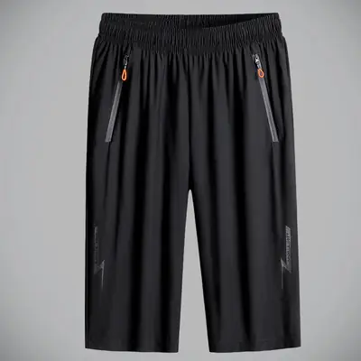 Men's Black Ice Silk Cropped Shorts 7-Piece Zip